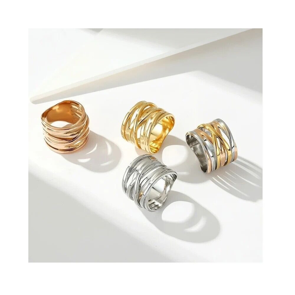 Three dimensional knitting three color gradient stylering Sterling Silver Ring