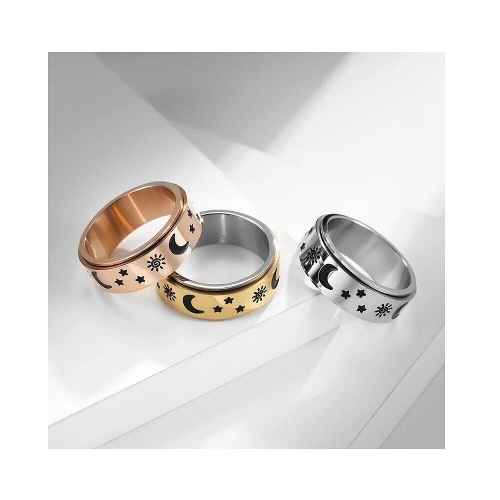 Sun Moon Star Couple Ringring Rotatable ring Decompression Sterling Silver Ring