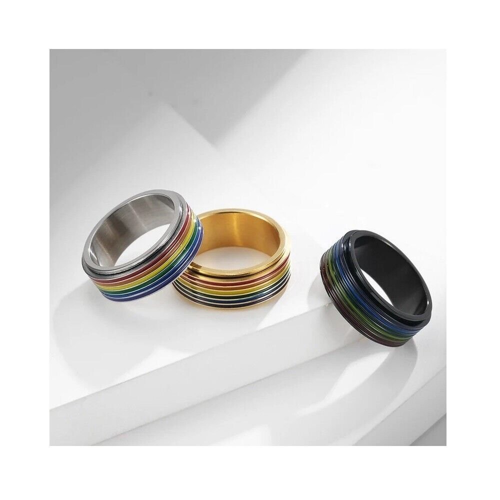 LGBT Rainbowring Rotatable Decompression Matching Sterling Silver Promise Ring