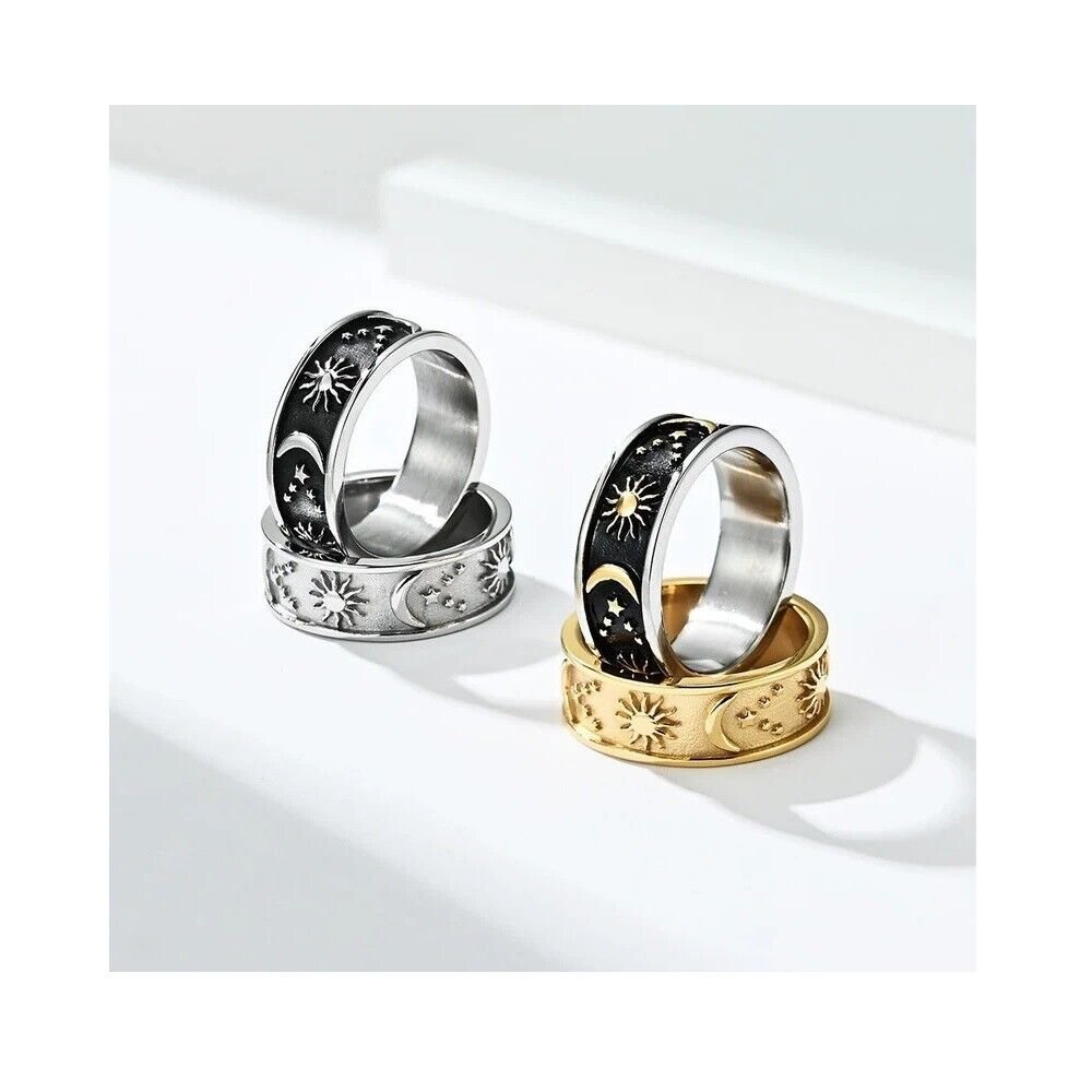 Boho Style Sun Moon Star Couple Ringring Matching Sterling Silver Promise Ring