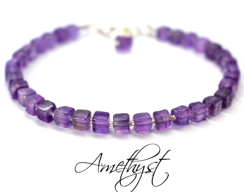 Amethyst Cube 6mm Smooth beads adjustable stacking bracelet