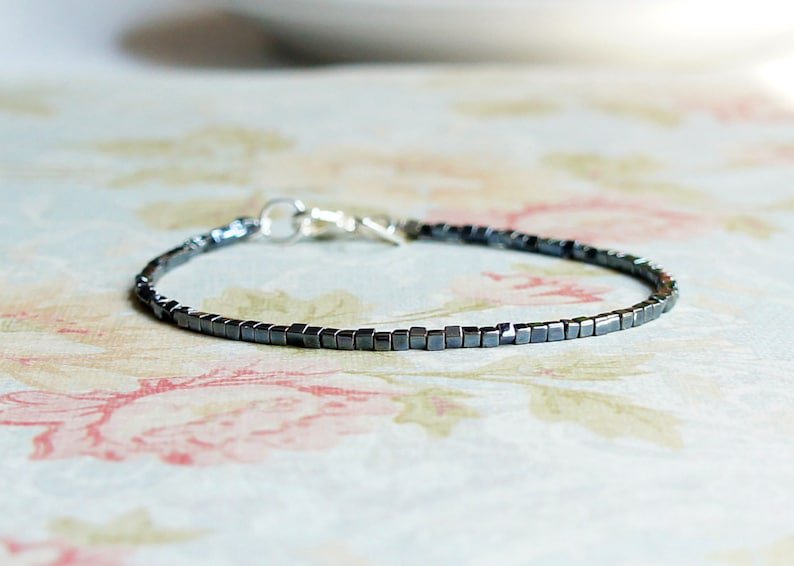 Hematite Cube 3mm Smooth beads adjustable stacking bracelet