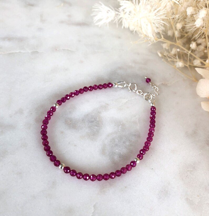 Ruby Round 3.5mm Faceted beads adjustable stacking bracelet