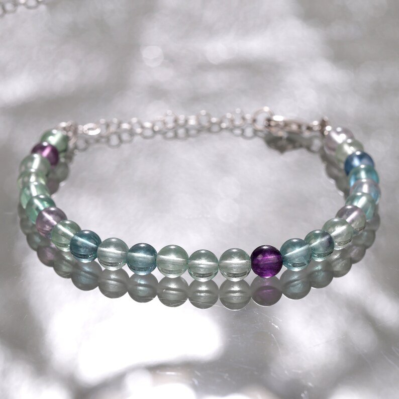 Fluorite Round 6mm Smooth beads adjustable stacking bracelet
