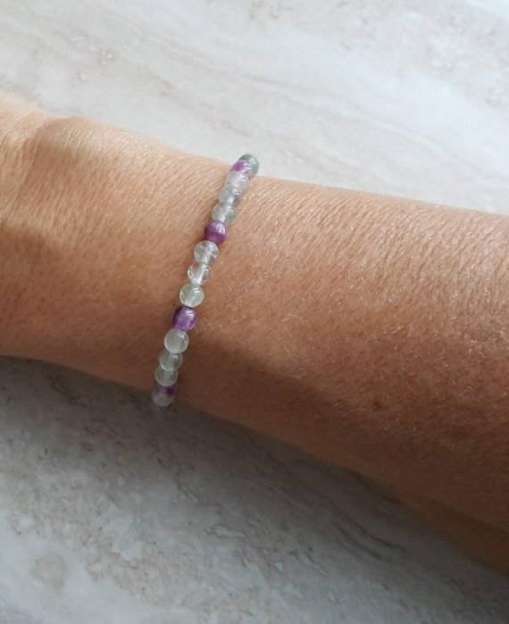 Fluorite Round 4mm Smooth beads adjustable stacking bracelet