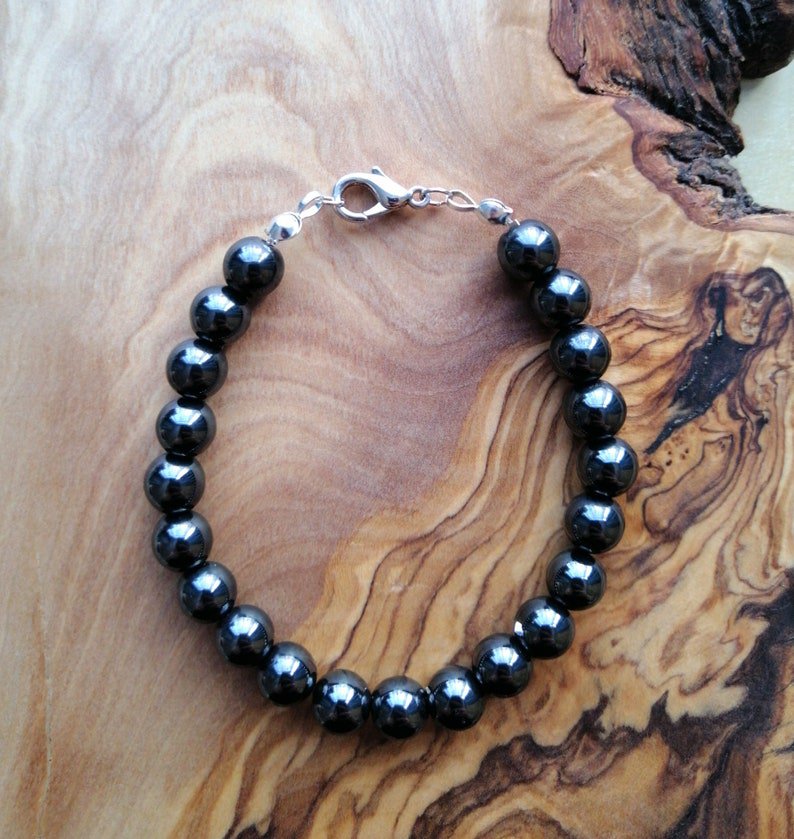 Hematite Round 8mm Smooth beads adjustable stacking bracelet