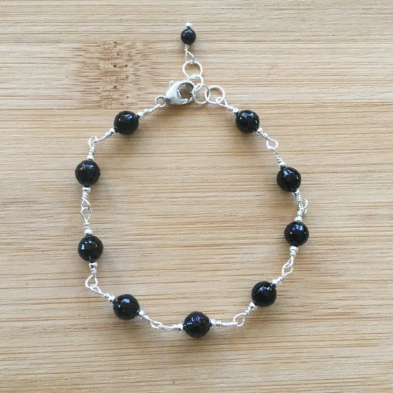 Black Jet Round 8mm Smooth beads adjustable stacking bracelet