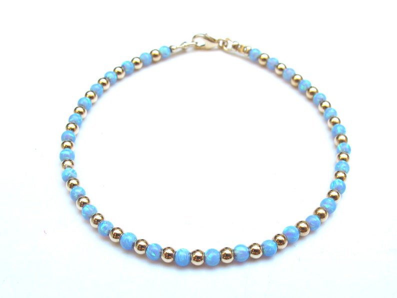 Blue Opal Round 3mm Smooth beads adjustable stacking bracelet