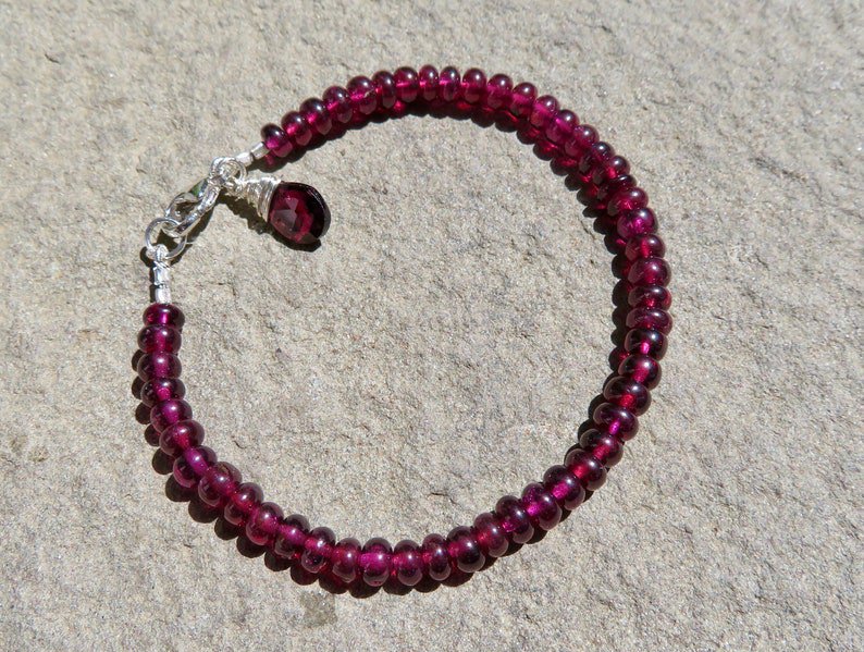 Garnet Rondelle 4mm Smooth beads adjustable stacking bracelet