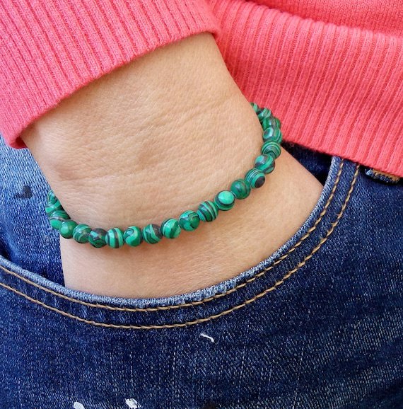 Malachite Round 6mm Smooth beads adjustable stacking bracelet