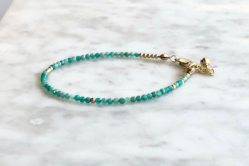 Amazonite Round 2mm Faceted beads adjustable stacking bracelet
