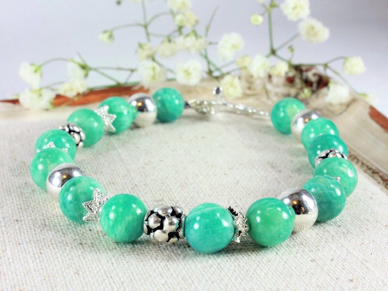 Amazonite Round 10mm Smooth beads adjustable stacking bracelet