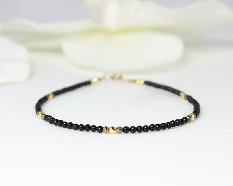 Black Onyx Round 2mm Smooth beads adjustable stacking bracelet