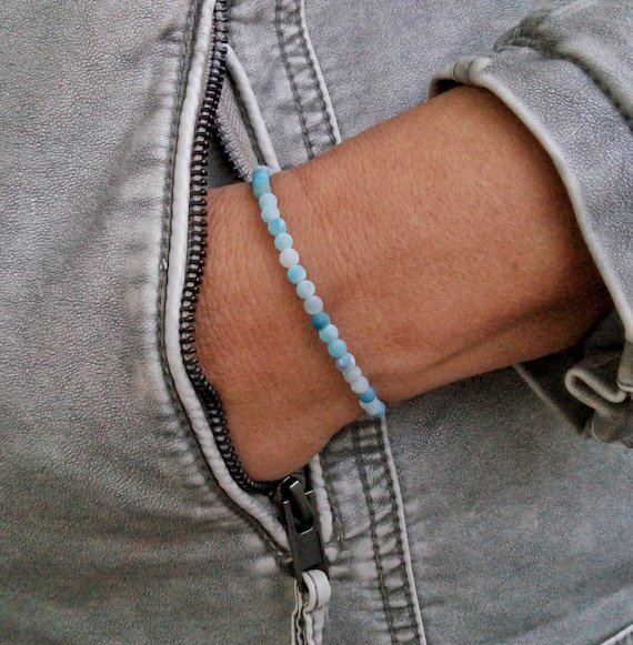 Blue Agate Round 4mm Smooth beads adjustable stacking bracelet