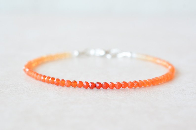 Fire Opal Round 2mm Faceted beads adjustable stacking bracelet