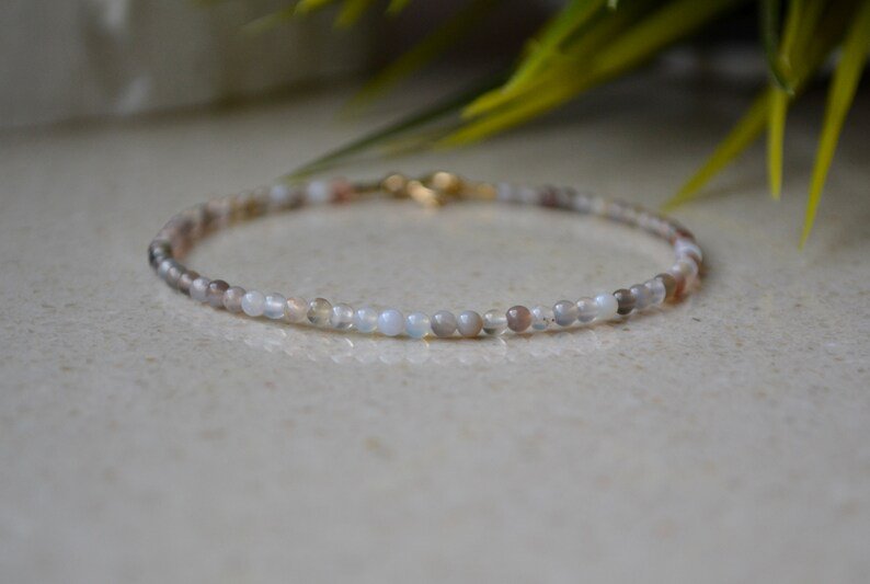 Grey Agate Round 3mm Smooth beads adjustable stacking bracelet
