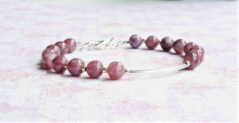 Lepidolite Round 8mm Smooth beads adjustable stacking bracelet