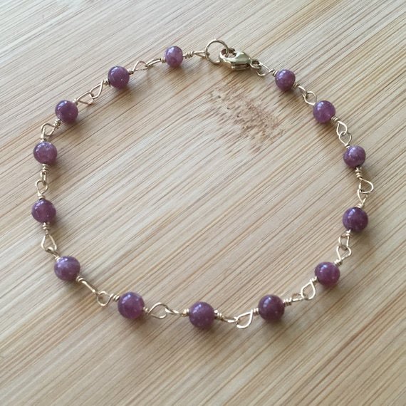 Lepidolite Round 4mm Smooth beads adjustable stacking bracelet