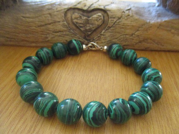 Malachite Round 10mm Smooth beads adjustable stacking bracelet