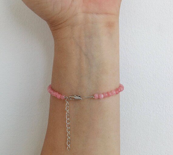 Pink Agate Round 4mm Smooth beads adjustable stacking bracelet
