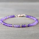Amethyst Round 3.5mm Faceted beads adjustable stacking bracelet