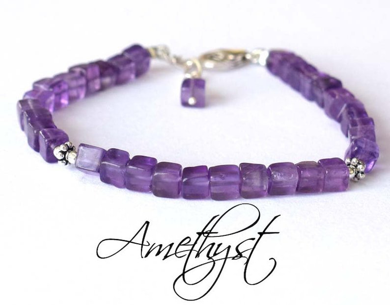 Amethyst Cube 4.5-5mm Smooth beads adjustable stacking bracelet