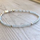 Aquamarine Round 2mm Faceted beads adjustable stacking bracelet