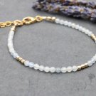 Aquamarine Round 3mm Faceted beads adjustable stacking bracelet