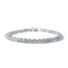 Aquamarine Round 4mm Faceted beads adjustable stacking bracelet