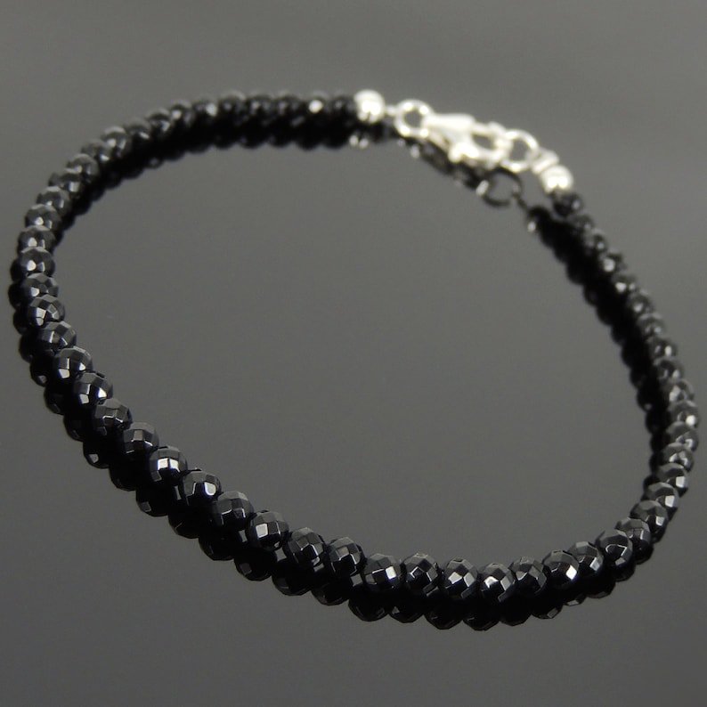 Black Onyx Round 6mm Faceted beads adjustable stacking bracelet