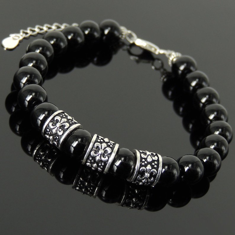 Black Onyx Round 10mm Smooth beads adjustable stacking bracelet