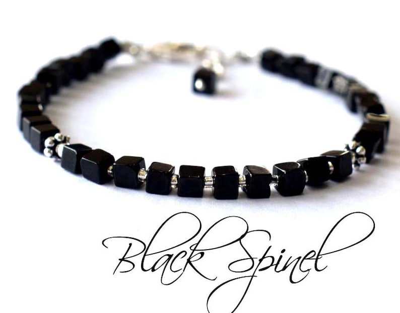 Black Spinel Cube 5mm Smooth beads adjustable stacking bracelet