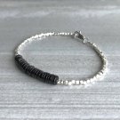 Black Spinel Disk 6mm Smooth beads adjustable stacking bracelet