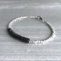 Black Spinel Disk 6mm Smooth beads adjustable stacking bracelet