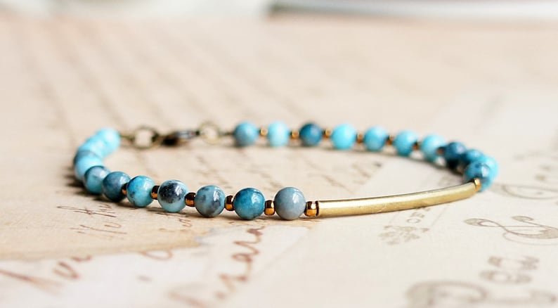 Blue Jasper Round 4mm Smooth beads adjustable stacking bracelet
