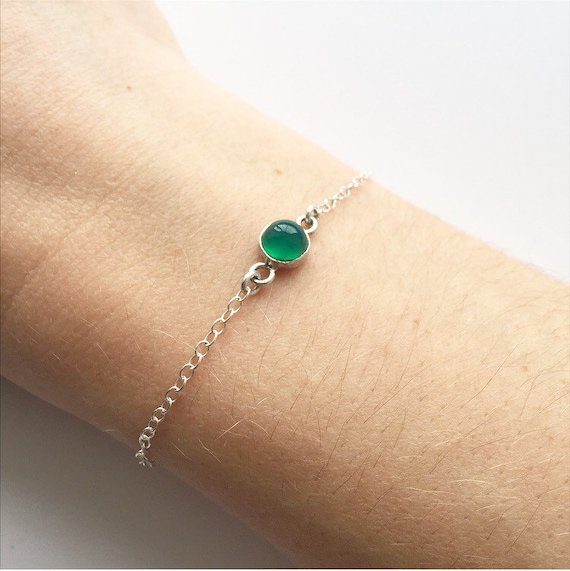 Green Agate Round 6mm Smooth beads adjustable stacking bracelet
