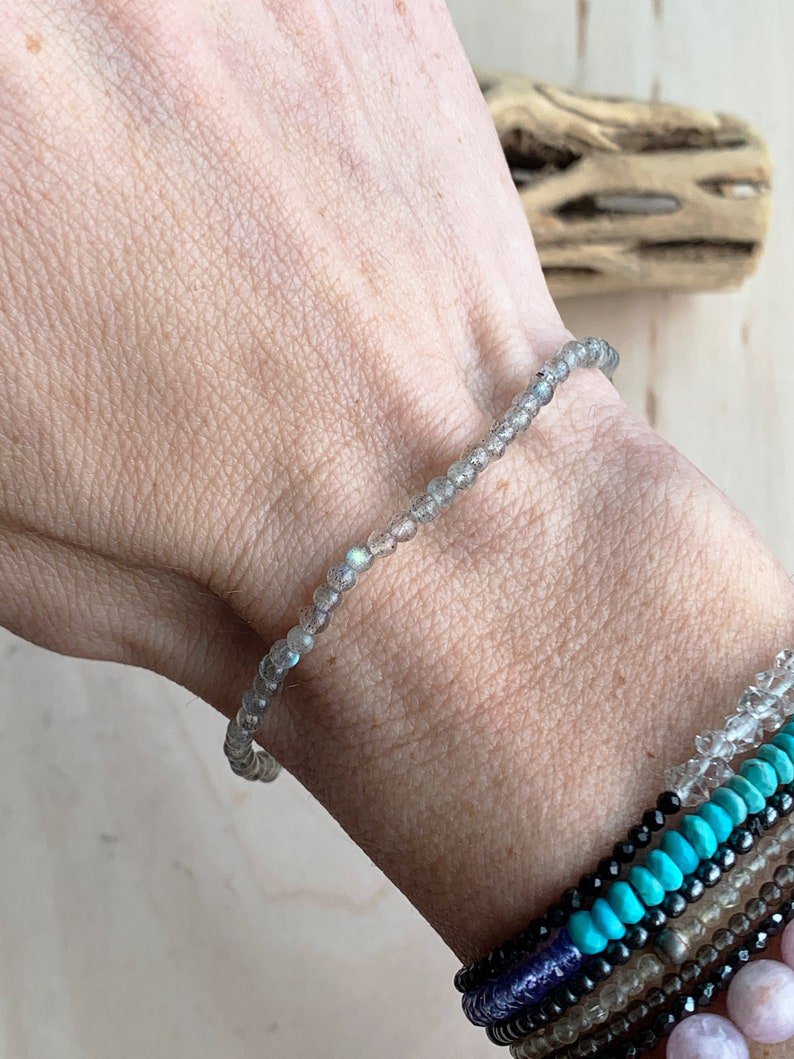 Labradorite Round 3mm Smooth beads adjustable stacking bracelet