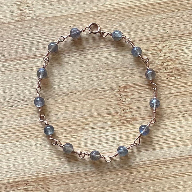 Labradorite Round 4mm Smooth beads adjustable stacking bracelet