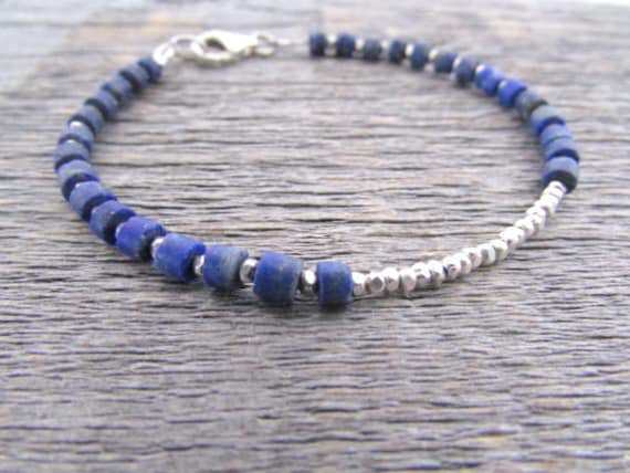 Lapis Lazuli Pipe 4mm Smooth beads adjustable stacking bracelet