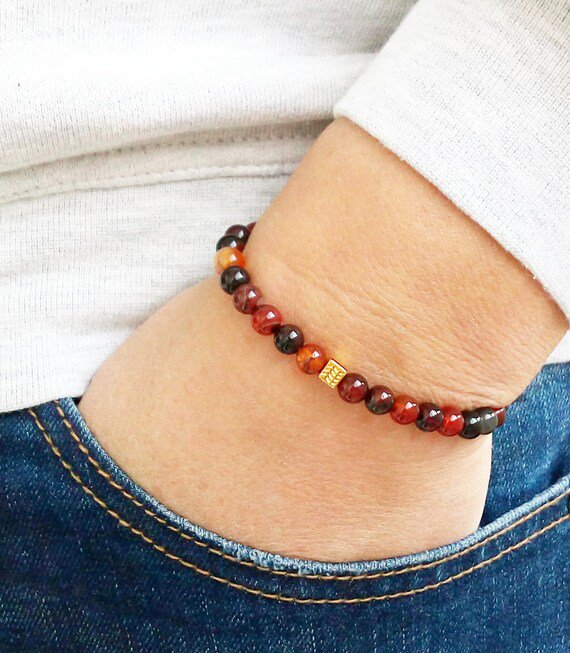 Multi Agate Round 6mm Smooth beads adjustable stacking bracelet