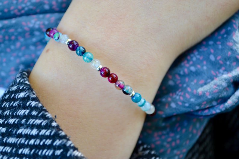 Multi Agate Round 4mm Smooth beads adjustable stacking bracelet
