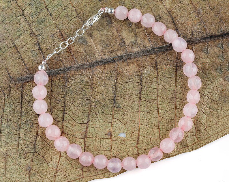 Rose Quartz Round 6mm Smooth beads adjustable stacking bracelet