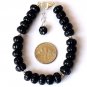 Black Onyx Pumpkin 8mm Carved beads adjustable stacking bracelet