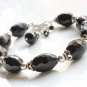 Black Onyx Oval 5x8mm Faceted beads adjustable stacking bracelet