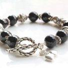 Black Onyx Round 10mm Faceted beads adjustable stacking bracelet