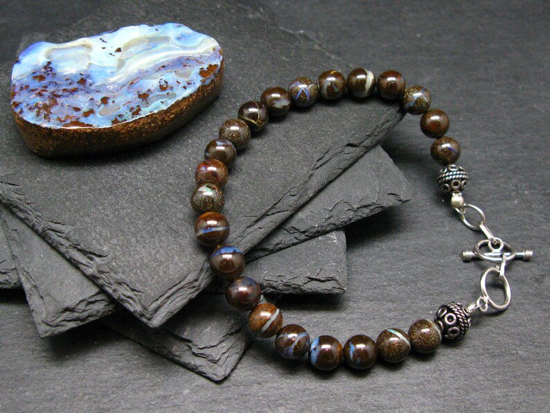 Boulder Opal Round 8mm Smooth beads adjustable stacking bracelet