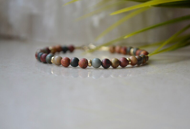 Brown Jasper Round 6mm Smooth beads adjustable stacking bracelet