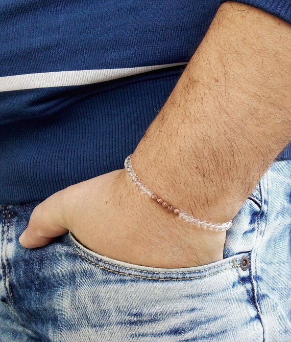 Clear Quartz Round 4mm Smooth beads adjustable stacking bracelet