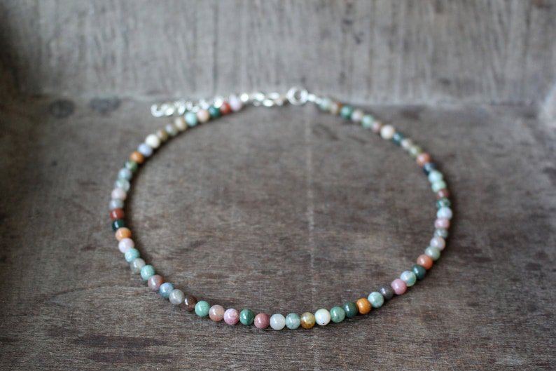 Indian Agate Round 3mm Smooth beads adjustable stacking bracelet