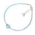 Aquamarine Round 2-8mm Faceted beads adjustable stacking bracelet